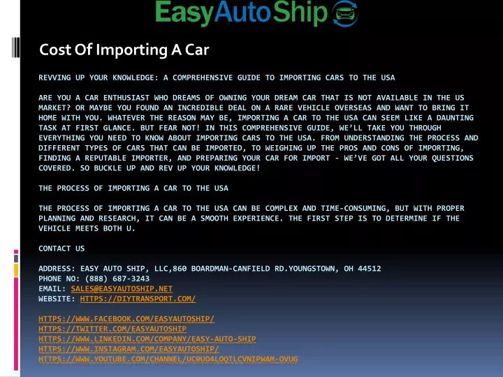 cost of importing a car