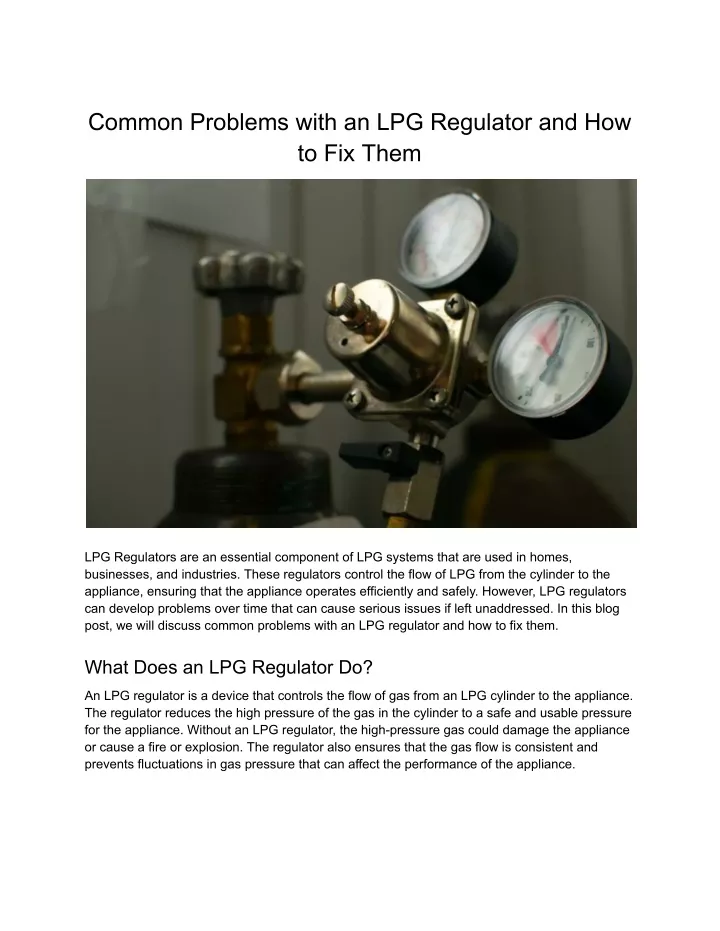 common problems with an lpg regulator