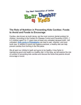 The Role of Nutrition in Preventing Kids Cavities: Foods to Avoid and Foods to E