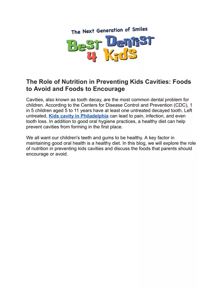 the role of nutrition in preventing kids cavities