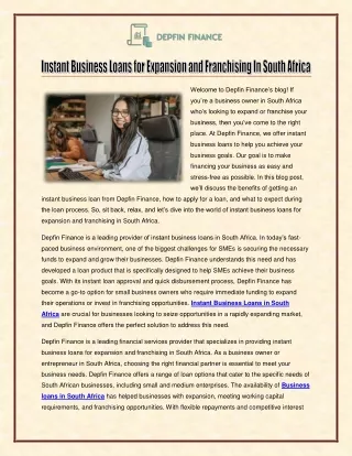 Instant Business Loans for Expansion and Franchising In South Africa