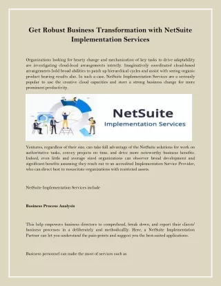 Get Robust Business Transformation with NetSuite Implementation Services