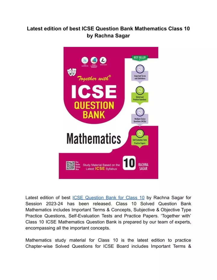 latest edition of best icse question bank