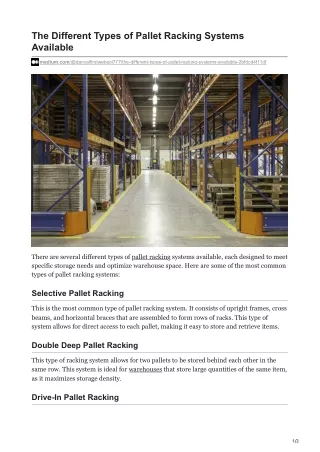 The Different Types of Pallet Racking Systems Available