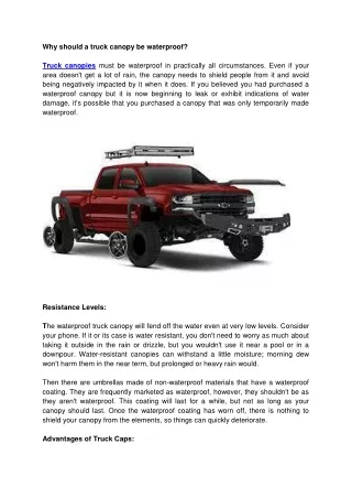 Why should a truck canopy be waterproof?