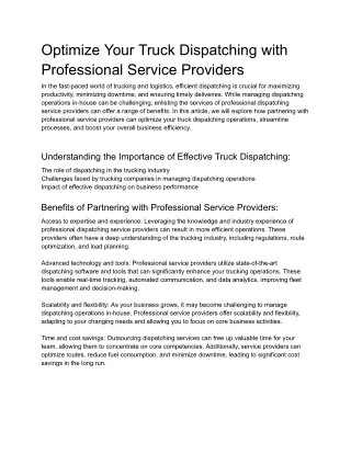 dispatching services for trucks