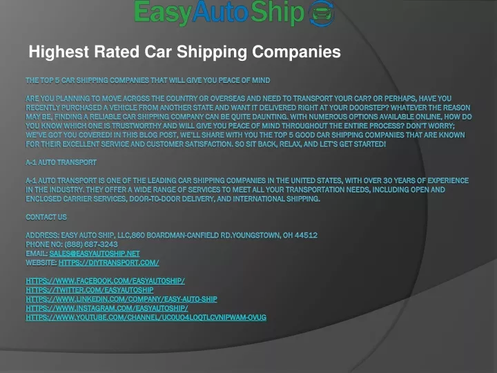 highest rated car shipping companies