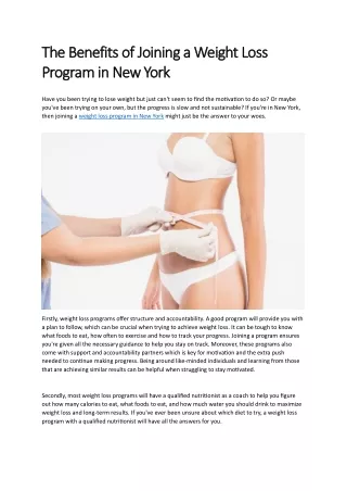 The Benefits of Joining a Weight Loss Program in New York