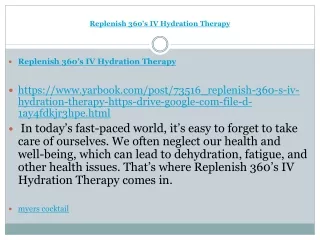 Replenish 360’s IV Hydration Therapy