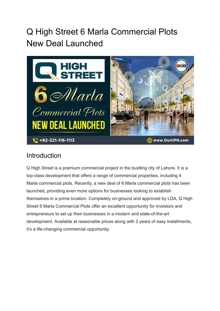 q high street 6 marla commercial plots new deal