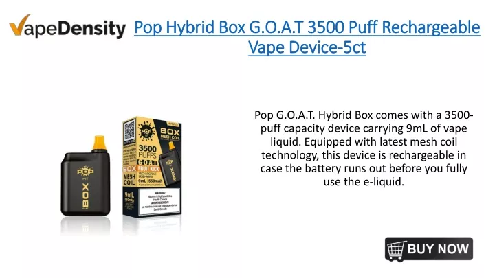 pop hybrid box g o a t 3500 puff rechargeable vape device 5ct