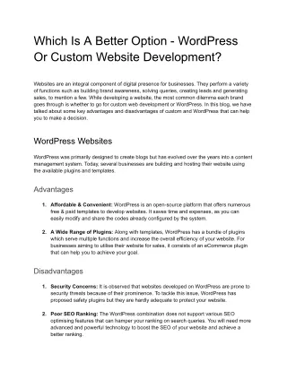 which is a better option wordpress or custom