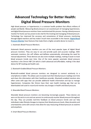 Advanced Technology for Better Health_ Digital Blood Pressure Monitors