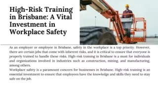 High Risk Training in Brisbane A Vital Investment in Workplace Safety
