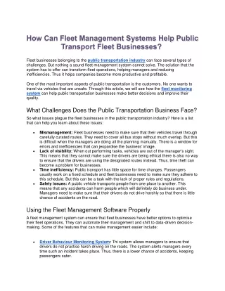 Fleet management system for public transportation businesses
