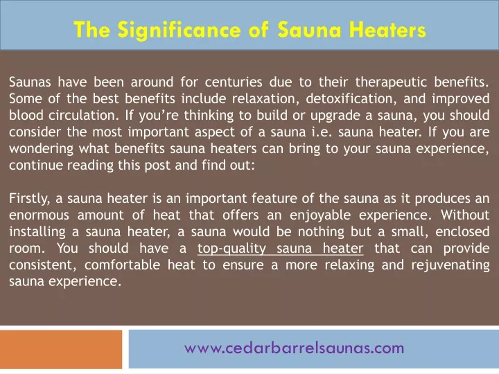 the significance of sauna heaters