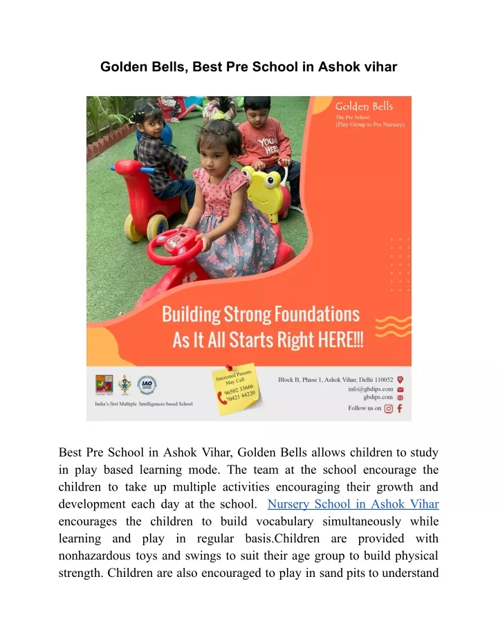 golden bells best pre school in ashok vihar