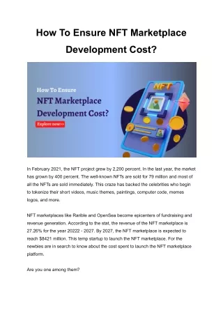 How To Ensure NFT Marketplace Development Cost?