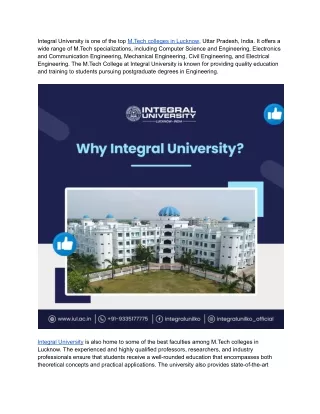 Mtech Colleges in Lucknow | Integral University