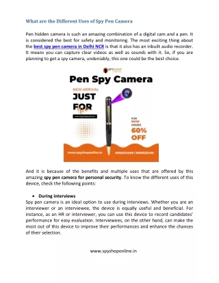 what are the different uses of spy pen camera