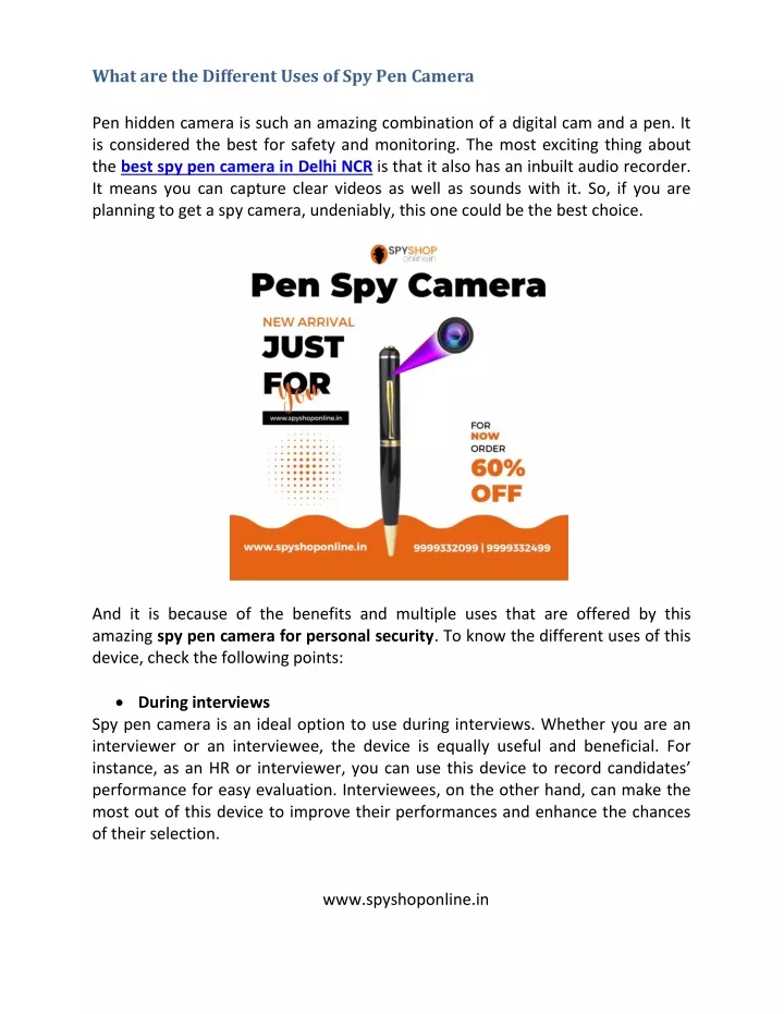 what are the different uses of spy pen camera