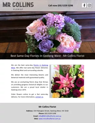 Best Same-Day Florists In Geelong West - Mr Collins Florist
