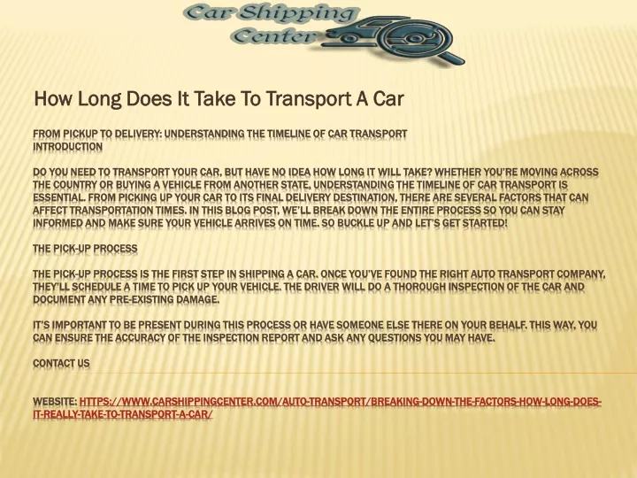 how long does it take to transport a car