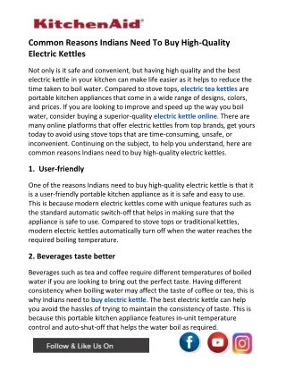 Common Reasons Indians Need To Buy High-Quality Electric Kettles