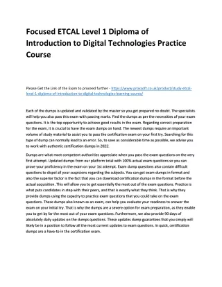 focused etcal level 1 diploma of introduction