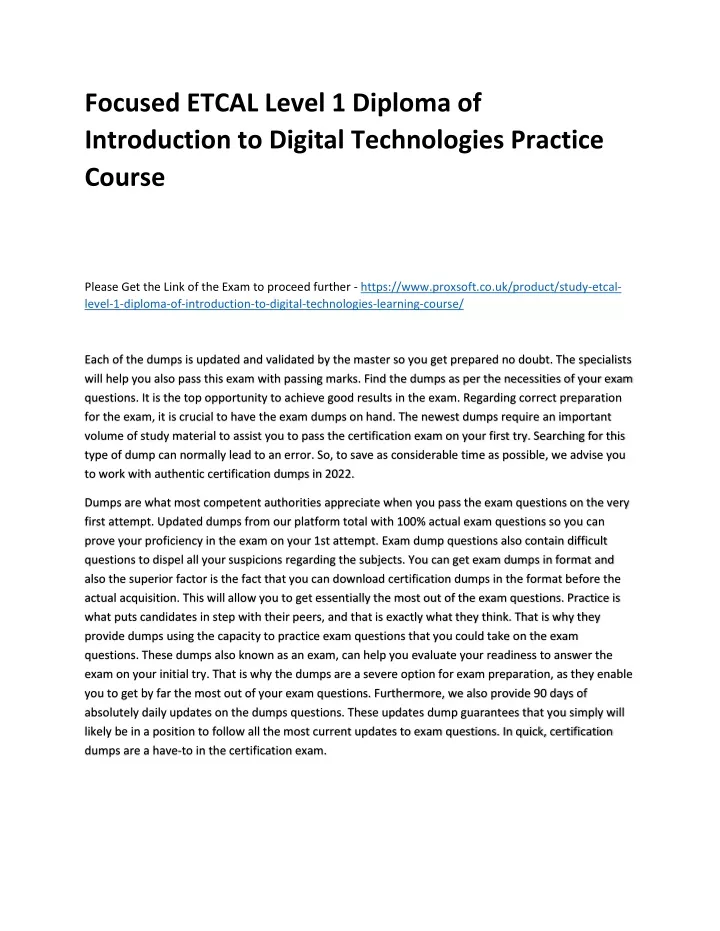 focused etcal level 1 diploma of introduction