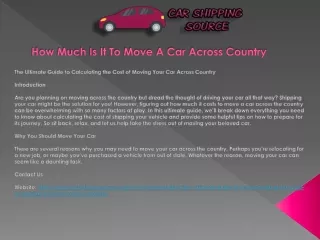 how much is it to move a car across country