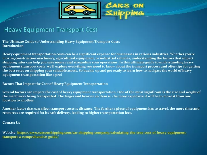 heavy equipment transport cost