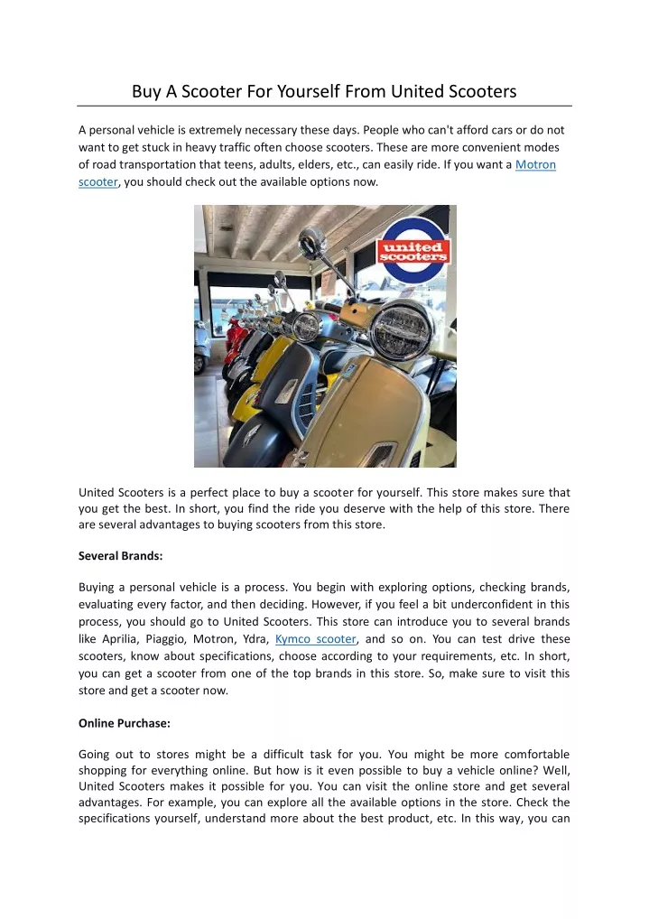 buy a scooter for yourself from united scooters