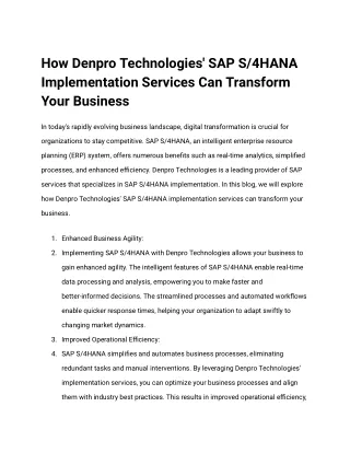 how denpro technologies sap s 4hana