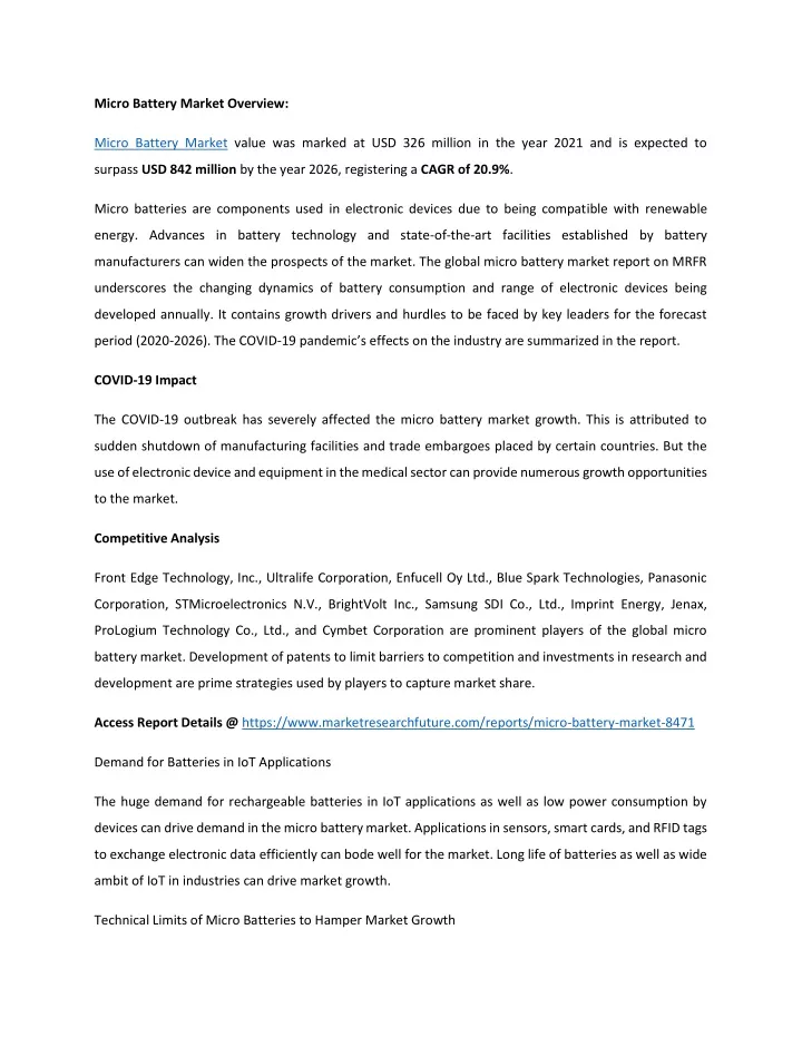 micro battery market overview