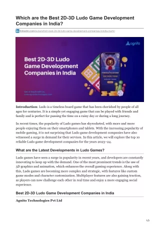 Which are the Best 2D-3D Ludo Game Development Companies