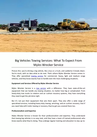 Big Vehicles Towing Services What To Expect From Myles Wrecker Service