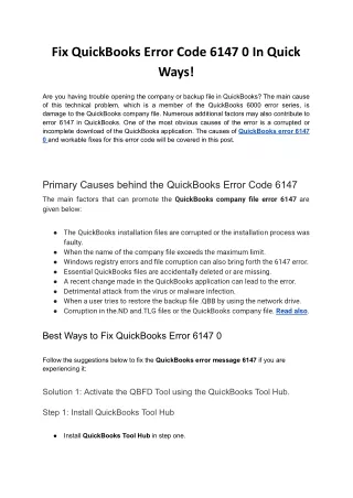 Fix QuickBooks Error Code 6147 0 In Quick Ways!