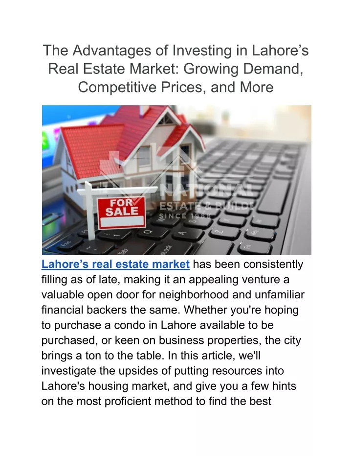 the advantages of investing in lahore s real