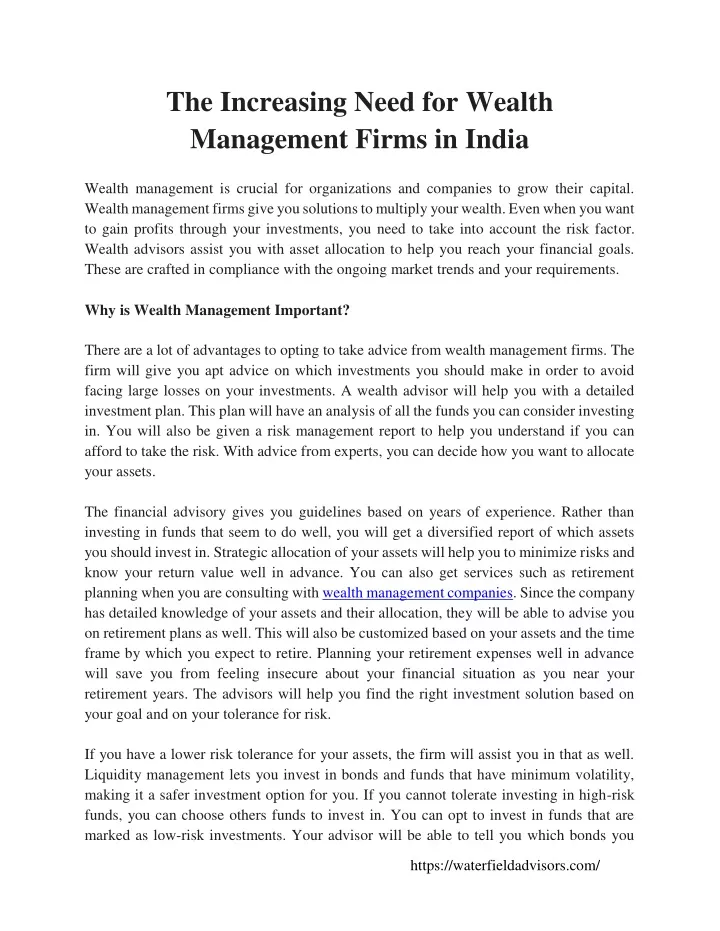 the increasing need for wealth management firms