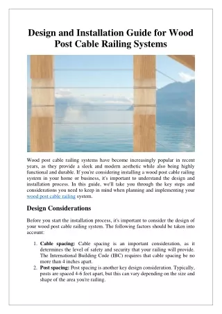 Design and Installation Guide for Wood Post Cable Railing Systems