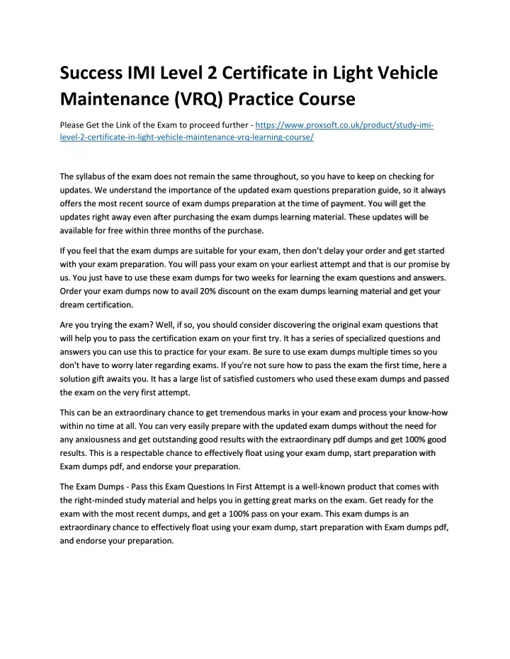 success imi level 2 certificate in light vehicle