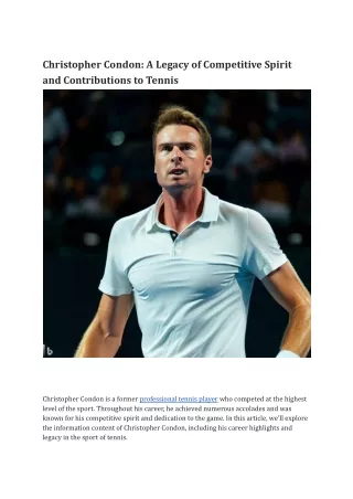 Christopher Condon_ A Legacy of Competitive Spirit and Contributions to Tennis