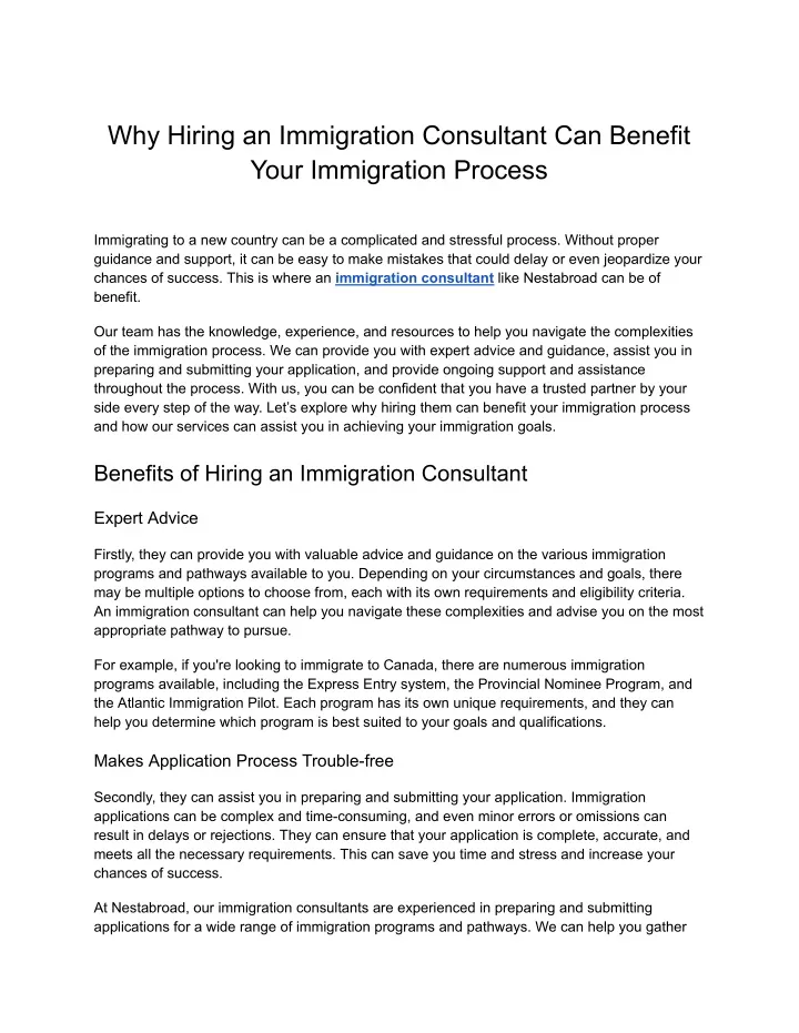 why hiring an immigration consultant can benefit
