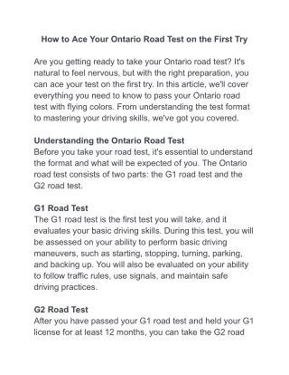 How to Ace Your Ontario Road Test on the First Try