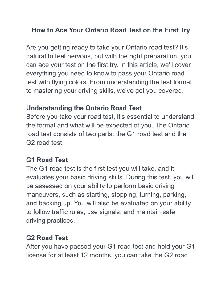 how to ace your ontario road test on the first try