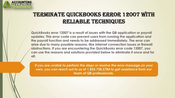 terminate quickbooks error 12007 with reliable techniques
