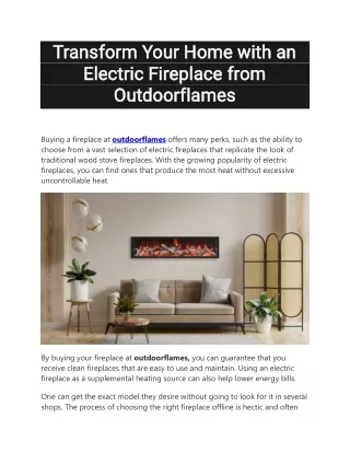 Transform Your Home with an Electric Fireplace from Outdoorflames