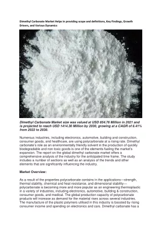 Dimethyl Carbonate Market Helps in providing scope and definitions, Key Findings