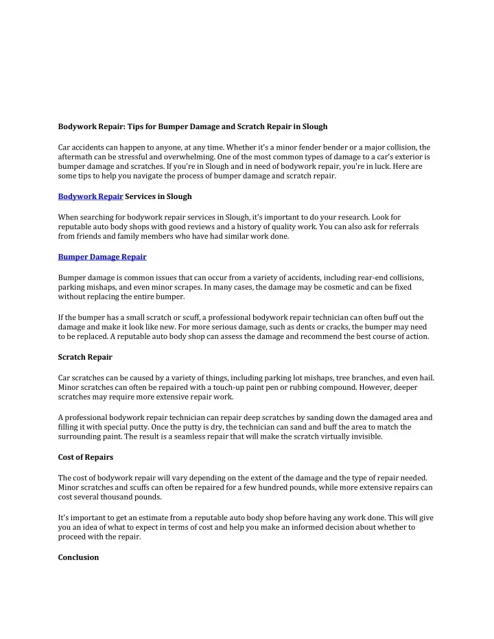 PPT - Bodywork Repair: Tips for Bumper Damage and Scratch Repair in ...